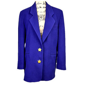 Henri Bendel Wool Cashmere Coat Cobalt Blue Brass Star Buttons Vtg 80 Heathers 8